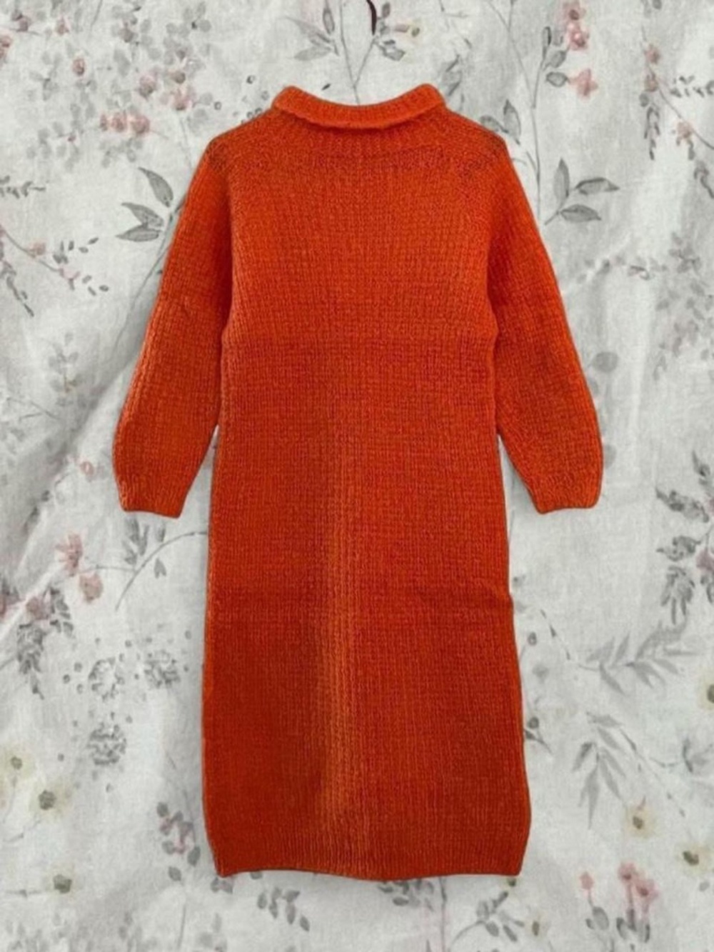 True Vintage 60s Mohair Dress Knit Orange Funnel Neck Wool Handmade